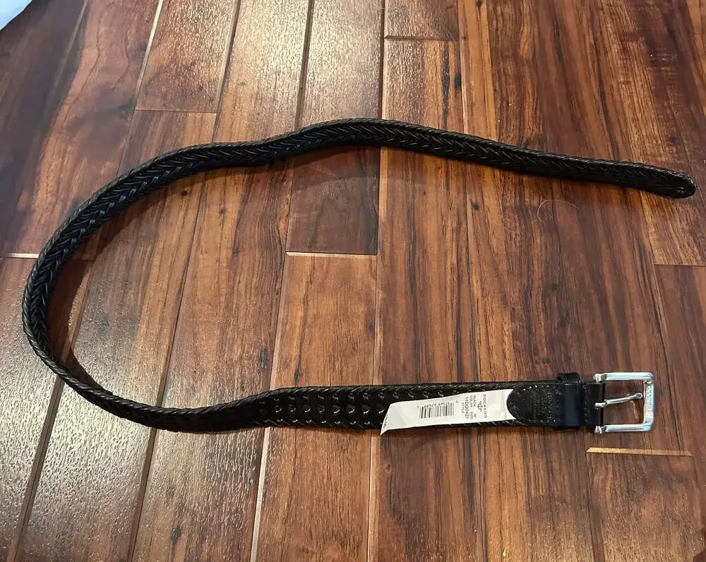 Dockers NWT Men's Black Braided Faux Leather Belt with Silver Buckle, Size 36